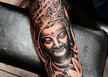 Finished Buddha & Koi half leg sleeve tattoo. – Golden Iron Tattoo Studio  DownTown Toronto