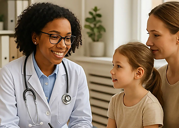 Dr. Charlotte Foulston Dr. Charlotte Foulston - Medicine Hat, AB Pédiatres - Doctor With Patient Image